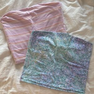 Wild Fable Pink Striped and Floral Strapless shirts